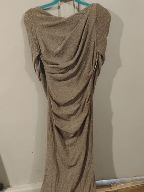 Betsy & Adam Gold Draped Glitter Maxi Dress